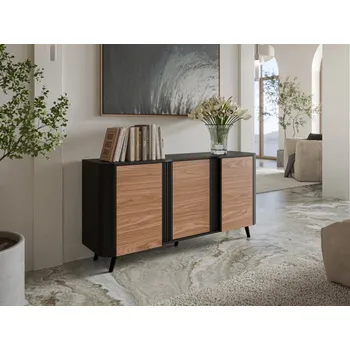 Nábytek Skříňka Newort 150 3D, Barva: černý mat + ořech MIRJAN 5903211369162