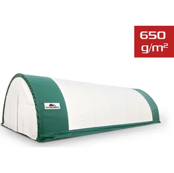 Zahradní stan Plachtová hala 6.099999904632568 m x 12.8 m x 3.6599998474121094 m Bílá se zeleným lemem