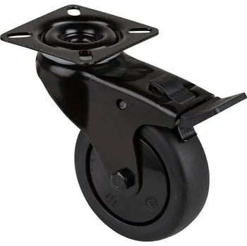 Pojezdové kolečko Přístrojové kolečko, otočné s brzdou, běhoun černý, vidlice černá, pr. 75 mm, s plotýnkou, nosnost 60 kg