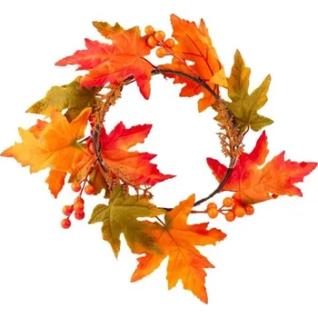 Věnec Věnec 300x300mm podzimní z javorových listů a bobulí na zavěšení