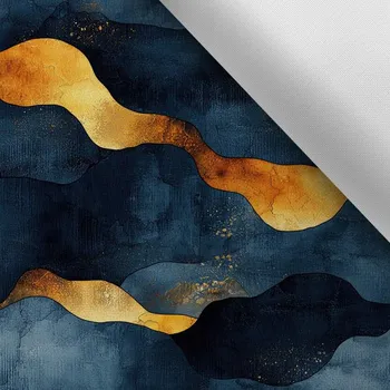 Látka s potiskem nepromokavý polyester TD/NS modro-zlatý mramor