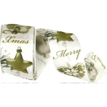 Stuha Stuha vánoční CHRISTMAS DECORATION GOLD zlatá 40mm x 2m (16,-Kč/m) (Stuha vánoční, taftová, jednostranný fotopotisk, s vlascem v lemu)