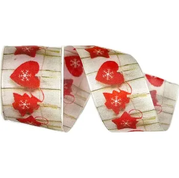 Stuha Stuha vánoční RED HEARTS DECORATION červená 40mm x 2m (13,-Kč/m) (Stuha vánoční, taftová, jednostranný fotopotisk, s vlascem v lemu)