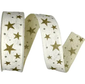 Stuha Vánoční bavlněná stuha STAR LIGHT WHITE bílá 25mm x 2m (13,-Kč/m) (Vánoční stuha bílá, bavlněná, jednostranný potisk, zesílené okraje)