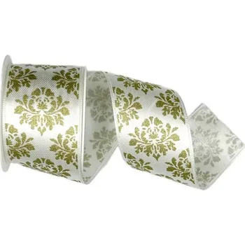 Stuha Stuha vánoční saténová X-MAS DELUXE WHITE bílá 40mm x 2m (14,50Kč/m) (Vánoční stuha saténová, čistě bílá, jednostranný zlatý potisk )