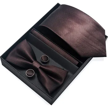 Kravata Set Byron Kravata | Motýlek | Manžetové knoflíčky | Kapesníček Hnědá