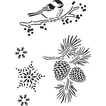 Šablona ptáček, šiška, vločka, 20 x 15 cm, plast