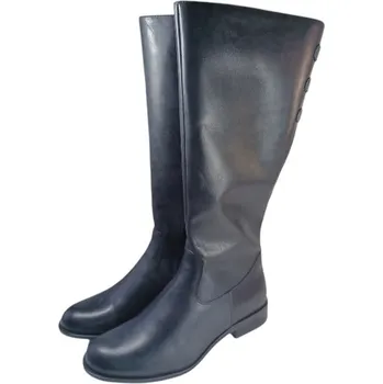 Dámské kozačky S 725/Z - 001 černé kožené dámské kozačky pro široká lýtka 41