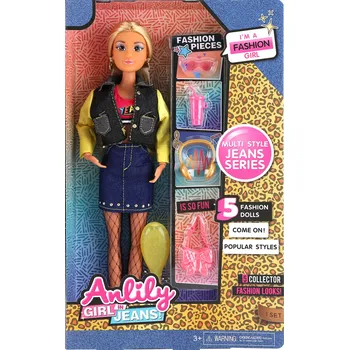 Panenka v denim sukni s doplňky 30 cm