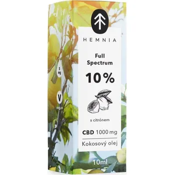 CBD Hemnia Full Spectrum CBD Kokosový olej 10%, 1000 mg, 10 ml s příchutí citrónu