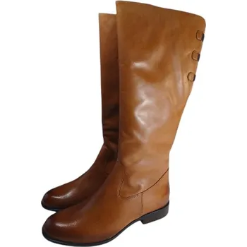 Dámské kozačky S 725 - 051 Kožené kozačky na široké lýtko s podporou klenby nožní; barva hnědá 42