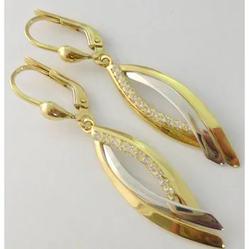 Náušnice Klenoty Budín Mohutné gravírované zlaté visací náušnice poseté zirkony 585/3,31gr HK2003 (Klenoty Budín Mohutné gravírované zlaté visací náušnice poseté zirkony 585/3,31gr HK2003)