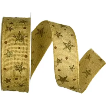 Stuha Vánoční bavlněná stuha STAR LIGHT CINNAMON skořicová 25mm x 2m (13,-Kč/m) (Vánoční stuha skořicová, bavlněná, jednostranný potisk, zesílené okraje)