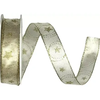 Stuha Stuha vánoční organzová GLITTER STAR GOLD zlatá 10mm x 2m (8,- Kč/m) (Vánoční stuha organzová, zlatý potisk motiv hvězdy, s drátkem)