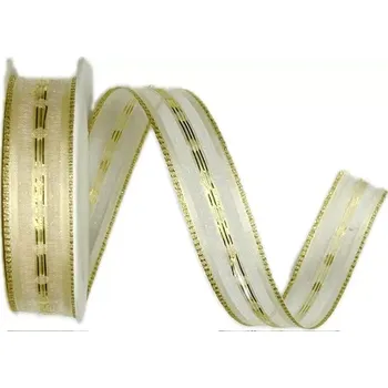 Stuha Stuha organzová GLITZER zlatá 15mm x 2m (8,- Kč/m) (Stuha organzová, zlaté prošívání, transparentní, oboustranná)