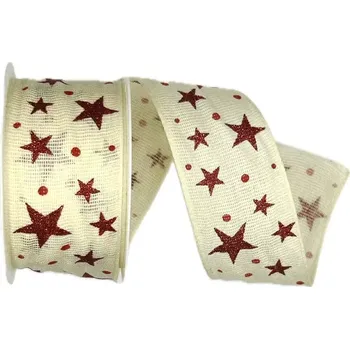 Stuha Vánoční bavlněná stuha STAR LIGHT CREAM krémová 40mm x 2m (14,-Kč/m) (Vánoční stuha krémová, bavlněná, jednostranný potisk, zesílené okraje)