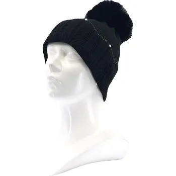 Čepice VOXX Čepice dámská zdobená pletená REXTONA s viskózou, bambulí ČERNÁ uni 121063