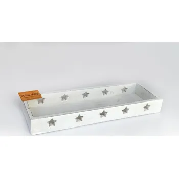 Dřevěný tác, s hvězdičkami, bílý, 40 x 14 x 5 cm
