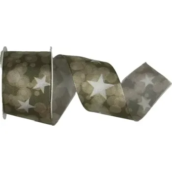 Stuha Stuha vánoční STARLIGHT BROWN hnědá 40mm x 2m (13,-Kč/m) (Stuha taftová, hnědá s motivem hvězdy, s vlascem v lemu)