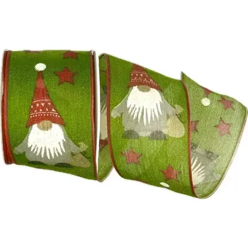 Stuha Stuha vánoční bavlněná CHRISTMAS ELF GREEN zelená 40mm x 2m (12,50Kč/m) (Vánoční stuha látková, jednostranný potisk, s drátkem)
