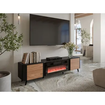Ložnice TV skříňka s krbem Newort 200 EF, Barva: černý mat + ořech MIRJAN 5903211369339