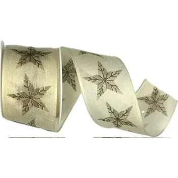 Stuha Vánoční stuha NATURAL STAR CREAM krémová 40mm x 2m (13,-Kč/m) (Vánoční stuha bavlněná, krémová, oboustranná, průsvitná, s drátkem v lemu)