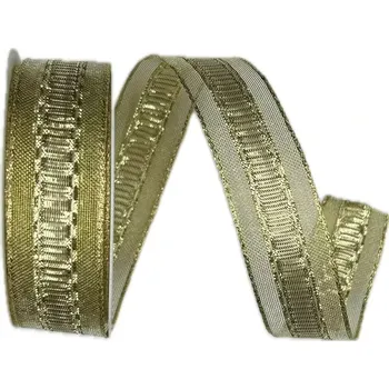 Stuha Stuha zlatá GLITZERFEE GOLD lurexová 25mm x 2m (14,-Kč/m) (Stuha tkaná, zlatá, okraje průsvitné, metalický efekt, s drátkem v lemu)