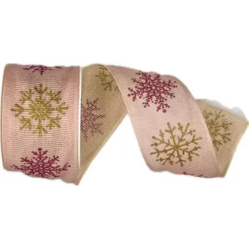 Stuha Vánoční bavlněná stuha SNOW ELEGANCE PINK 40mm x 2m (15,-Kč/m) (Vánoční stuha, pastelově růžová, bavlněná, jednostranný potisk)