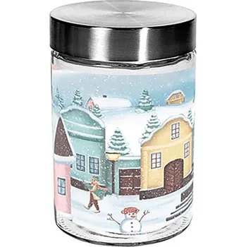 Dóza na potraviny Toro Dóza skleněná na cukroví VÁNOČNÍ VESNIČKA 11,6x17,5 cm, 1,1 l