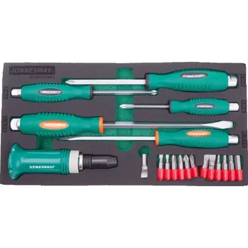 Šroubovák JONNESWAY D70PS119KV Modul pěnový - úderové šroubováky ploché a křížové, s bity, 19 dílů