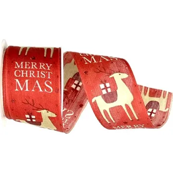 Stuha Stuha vánoční SOB S DÁRKEM červená 40mm x 2m (12,50 Kč/m) (Vánoční stuha bavlněná, jednostranný potisk, s drátkem)