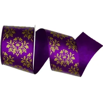 Stuha Stuha vánoční saténová X-MAS DELUXE VIOLETT fialová 40mm x 2m (14,50Kč/m) (Vánoční stuha saténová, sytě fialová, jednostranný zlatý potisk )