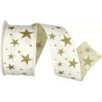 Stuha Vánoční bavlněná stuha STAR LIGHT WHITE 40mm x 2m (14,-Kč/m) (Vánoční stuha bílá, bavlněná, jednostranný potisk, zesílené okraje)