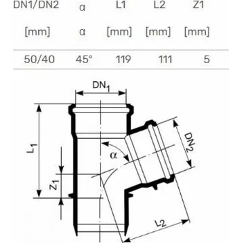 Kanalizační potrubí T-kus pro vnitřní kanalizaci HTplus, O 40 / 50 mm, 45°