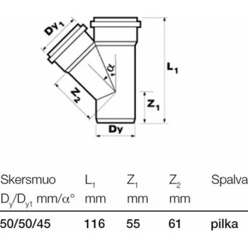 Kanalizační potrubí T-kus vnitřní kanalizace Wavin, O 50 / 50 mm, 45°