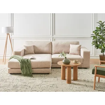 Sedací souprava Rohová sedačka pravostranná béžová 3-místná s přídavnými polštáři minimalistický styl do obývacího pokoje Beliani