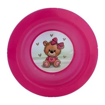 Talíř Talíř d17,3cm hlub. MEDVÍDEK mašle IML, růž.transp., dětský, plast