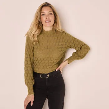 Dámské oblečení Blancheporte Halenka se vzorem z česaného úpletu khaki 46/48