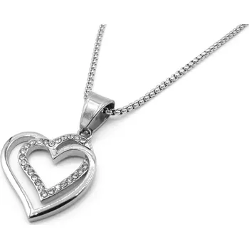 Náhrdelník Steel Jewelry Náhrdelník dvojité srdce z chirurgické oceli NH230104 dárkové balení zdarma