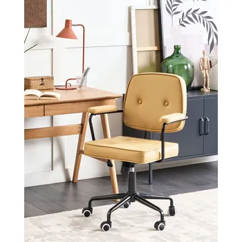 Kancelářské křeslo žluté čalouněné otočné s opěrkami rukou domácí kancelář studovna tradiční Beliani