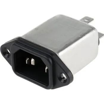 Filtr IEC, Samec, Montáž na panel, Faston, 3A, 250 V AC, 50 Hz, 60 Hz