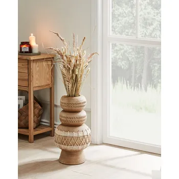 Váza Váza na květiny světle hnědá oxid hořečnatý dekorativní se vzorem venkovní vnitřní květináč boho styl Beliani