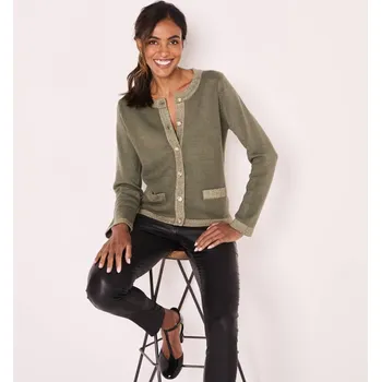 Dámské oblečení Blancheporte Propínací svetr se třpytivými lemy khaki 50