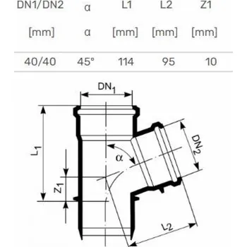 Kanalizační potrubí T-kus vnitřní kanalizační HTplus, O40/40 mm, 45°, bílý