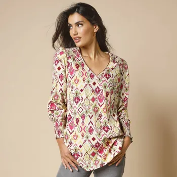 Dámská tunika Blancheporte Tunika s potiskem a žabičkováním béžová/vícebarevná 38
