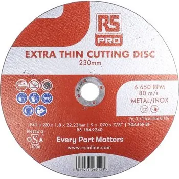 Řezný kotouč Řezný kotouč Oxid hlinitý zrnitost 46 230mm 6600rpm RS PRO