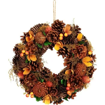 Věnec MagicHome Nature podzimní věnec se šiškami oranžový 30 cm