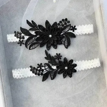 Svatební dekorace Svatební krajkový podvazek pro nevěsty | doplněk pro svatební noc - Černá B