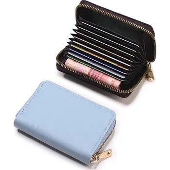 Peněženka Kožená zip peněženka na karty s RFID ochranou | organizér na platební a jiné karty - Modrá obloha