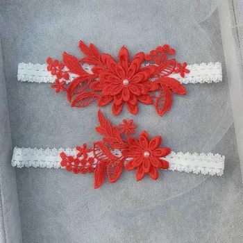 Svatební dekorace Svatební krajkový podvazek pro nevěsty | doplněk pro svatební noc - Červená B